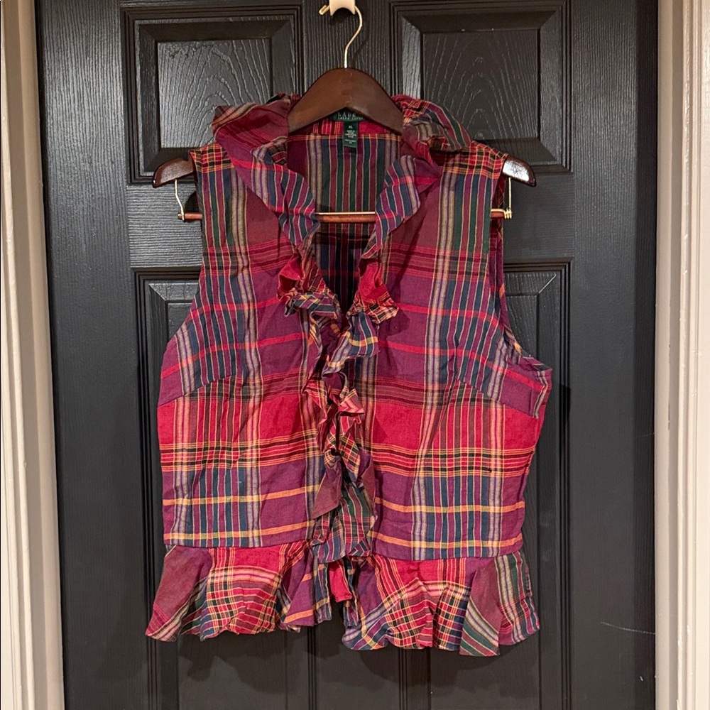 Lauren Ralph Lauren - Plaid Ruffle Sleeveless Top XL